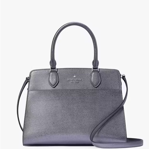 Kate Spade Madison Medium Metallic Gray Saffiano Pvc Satchel Purse Handbag - Picture 5 of 12